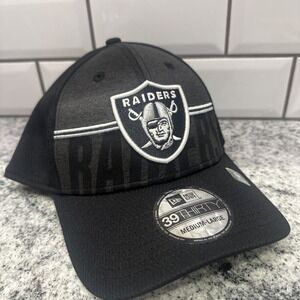 Las Vegas Raiders New Era 39Thirty Black‎ Stretch Fit Hat Medium-Large On-field